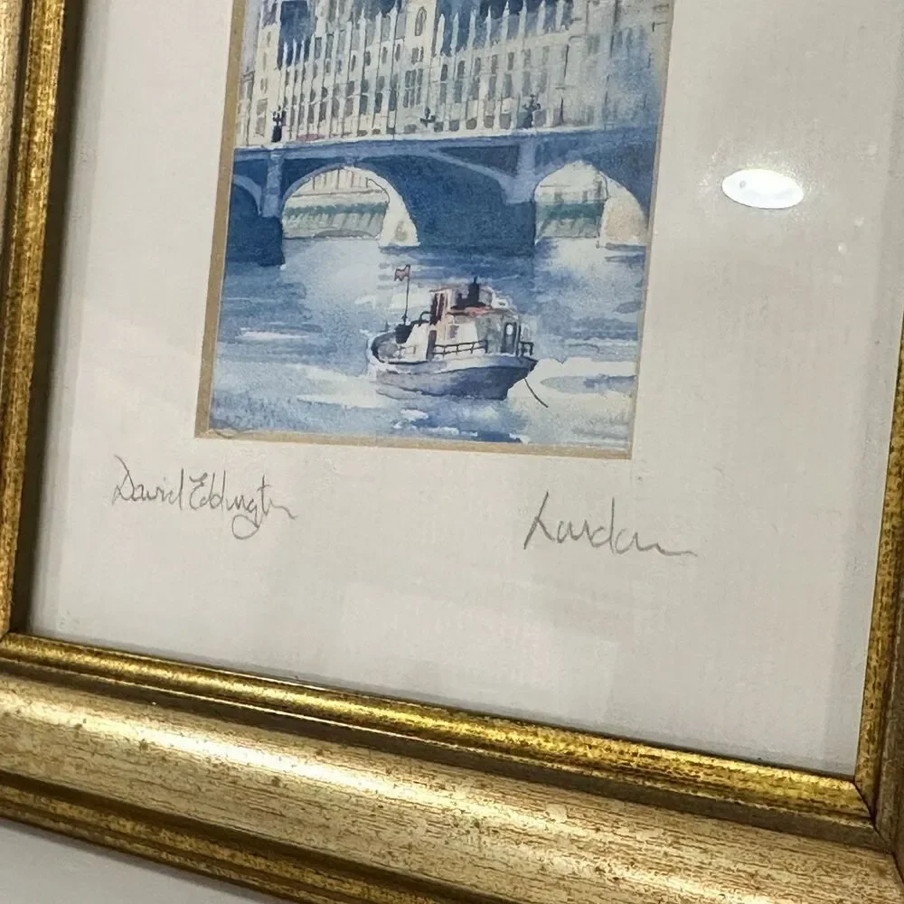 2 DAVID EDDINGTON vintage watercolour/lithograph of London Skyline Signed